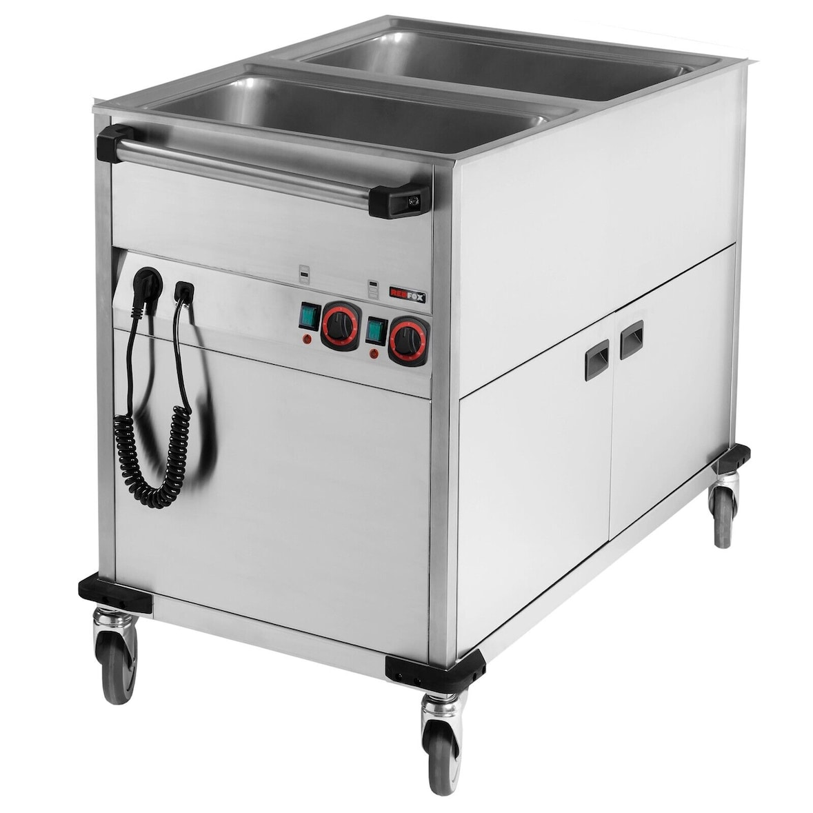 Bain-Marie Wagen mobiler Warmhalter Wasserbad beheizter Schrank 2xGN1/1 900x650x900mm