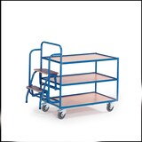 thumbnail of Rollcart 3 Etagen und 2 Trittstufen Tischwagen 08-7272, Ladefläche 990x590mm, Tragkraft 300 kg, blau