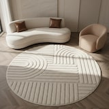 thumbnail of Teppich Wohnzimmer 3D Skandinavischer Boho Modern Waschbar Strapazierfähig Esszimmer OEKO-TEX Rund Creme 200x200 cm – RIGI von Kadima Design