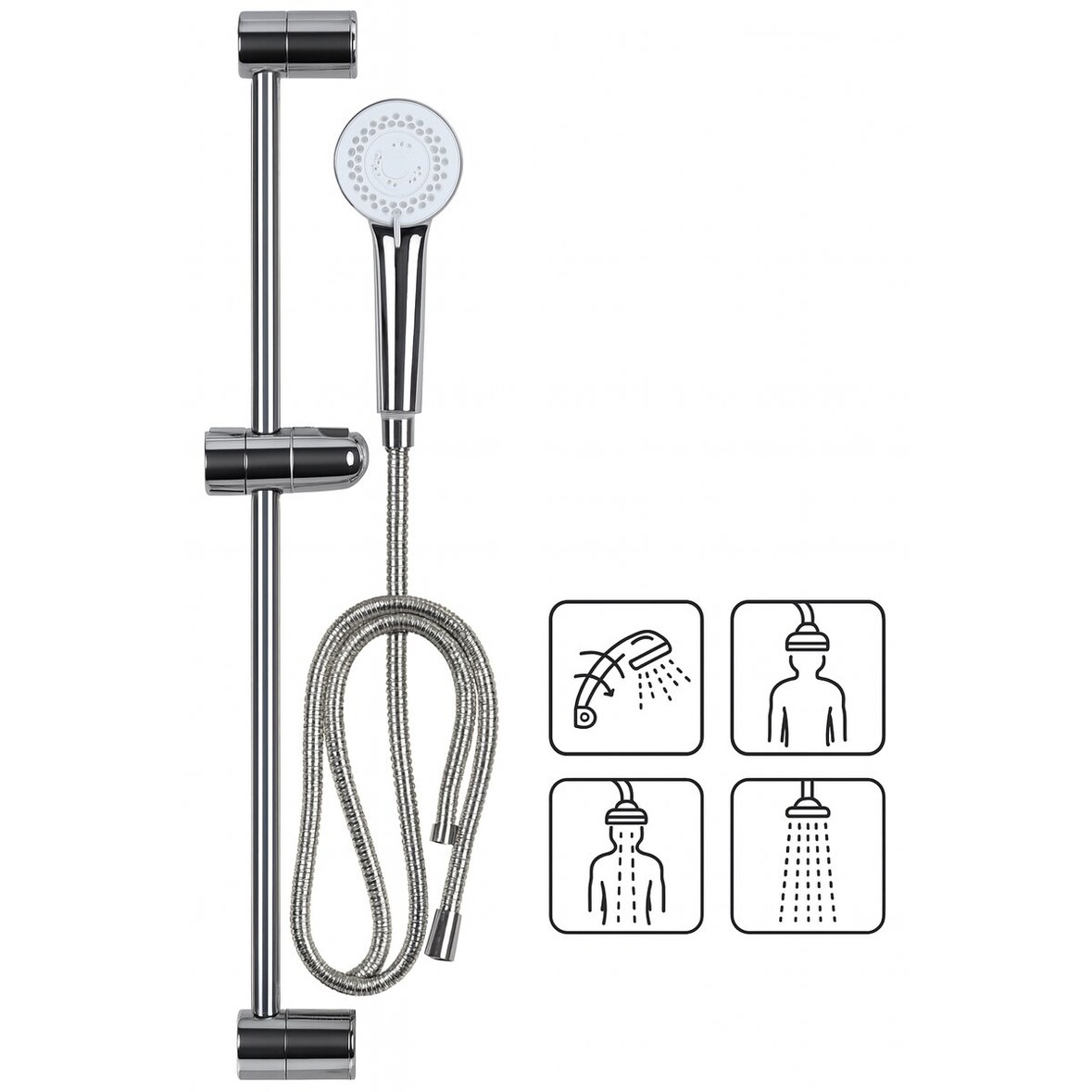 Douchekop met Verstelbare Douche Stang & Flexibele RVS Doucheslang