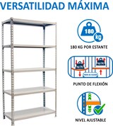 thumbnail of SimonRack Estantería Metálica, 1800x900x300 mm, 5 Alturas, Bandeja Metal, 180 kg de Punto Flexión, Incluye Funda, Blanco - Simonclick