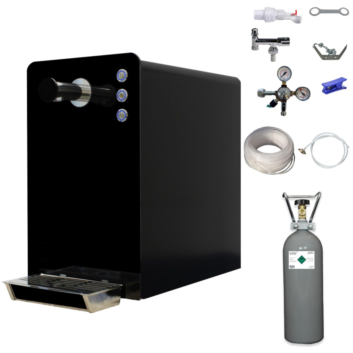 Tafelwasserzapfanlage Sprudelwassergerät BieTal® BT-30 Komplett SET schwarz