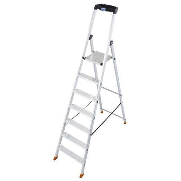 Stufenstehleiter Solido, Aluminium, extrem rutschfeste Plattform, 7 Stufen