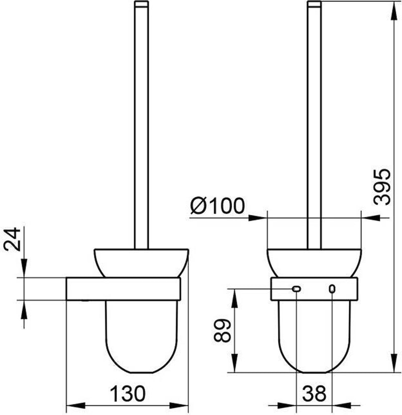 Ein Toilettenbürstenhalter mit Bürste.