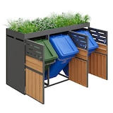 thumbnail of Merax Outdoor Mülltonnenbox für 3×240L Mülltonnen, 199×80×128 cm, 3-türige Mülltonnenverkleidung mit Pflanzkasten, Grau