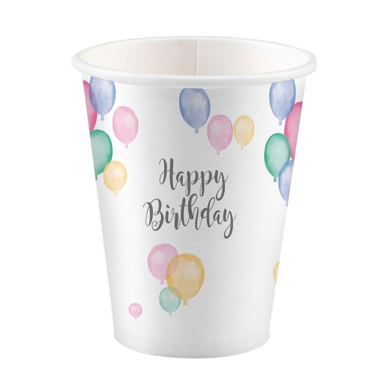 8 Becher Happy Birthday Pastell 250ml