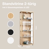 thumbnail of K-Möbel Armoire vitrine 2 portes 176x67x33 cm Made in Germany vitrine sur pied avec LED & 4 tablettes en verre réglables en hauteur Hêtre