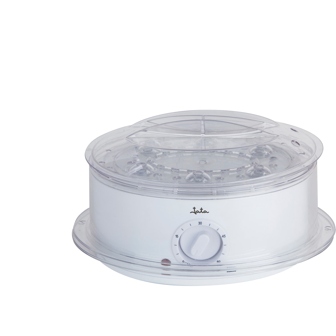 Vaporera Jata CV200. con 2 cestas. Capacidad: 3,5 litros. Depósito: 500 ml. Incluye recipiente para arroz o salsas. Cocina sana