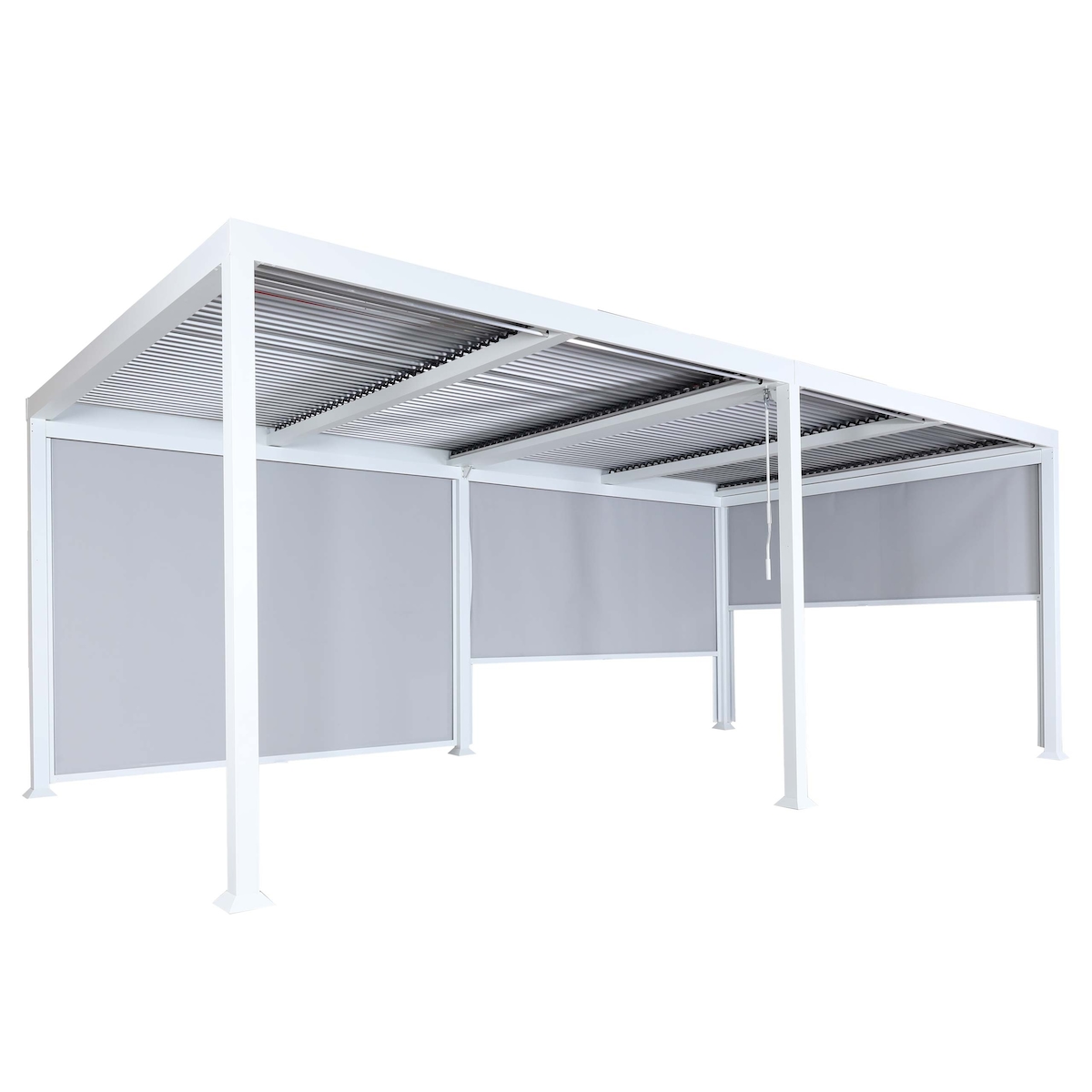 Mendler Alu Pergola HWC-L41 mit 3x Seitenwand, Lamellen-Pavillon, stabiles 8cm-Metall-Gestell 3x6m ~ weiß