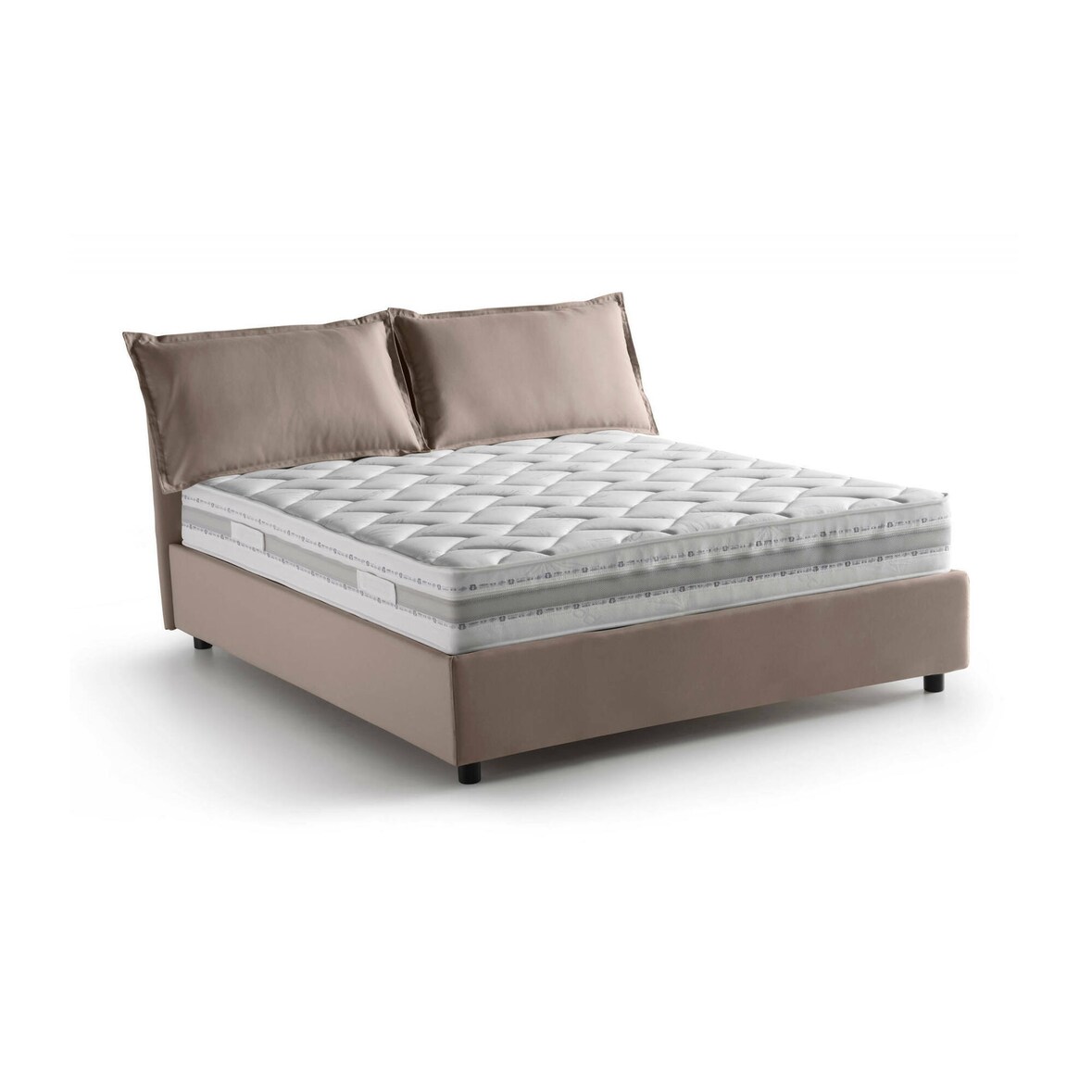 Dmora Doppelbett Dmarin, Bettkasten mit Stoffbezug, 100 % Made in Italy, Öffnung vorne, inklusive Matratze 160 x 200 cm, Taupe