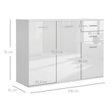 thumbnail of Aparador armario de cocina con 2 puertas buffet de salón con 2 cajones estante ajustable estilo moderno para comedor 106x35x76cm blanco brillante