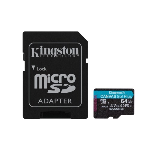 Kingston Tarjeta Micro SDXC 64GB UHS-I U3 V30 Clase 10 200MB/s Canvas Go Plus con Adaptador