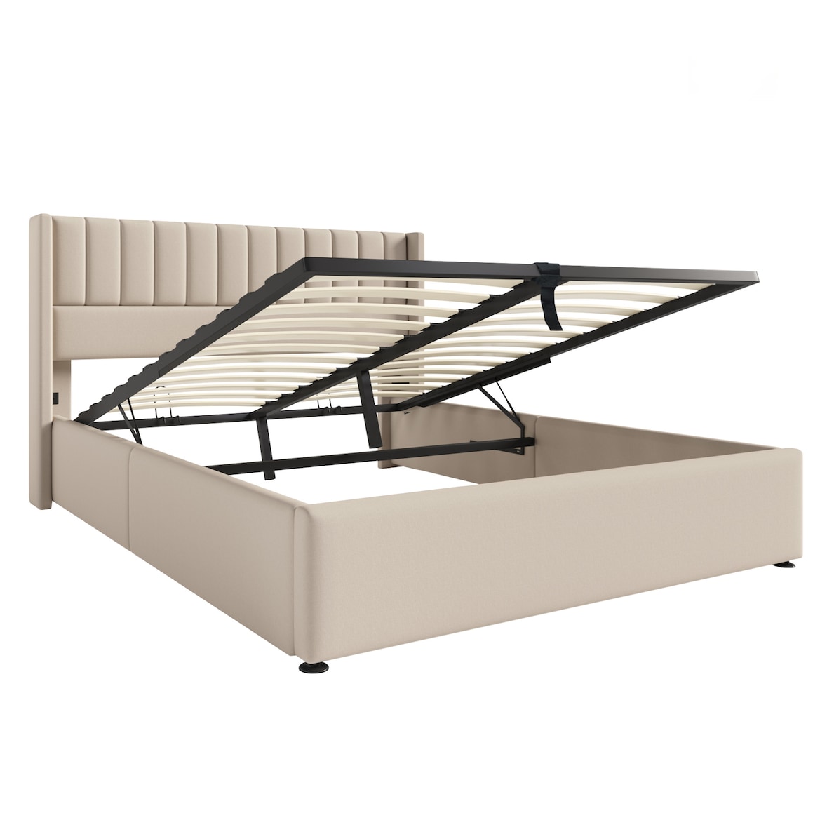 Merax Doppelbett 140x200 Polsterbett aus Leinen mit Lattenrost & Hydraulische Stauraum Beige