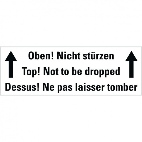 Aufkleber I Hinweisetikett Oben! Nicht.., 3-spr, weiß, Haftpapier, permanent, 147x50mm, 250/Rolle