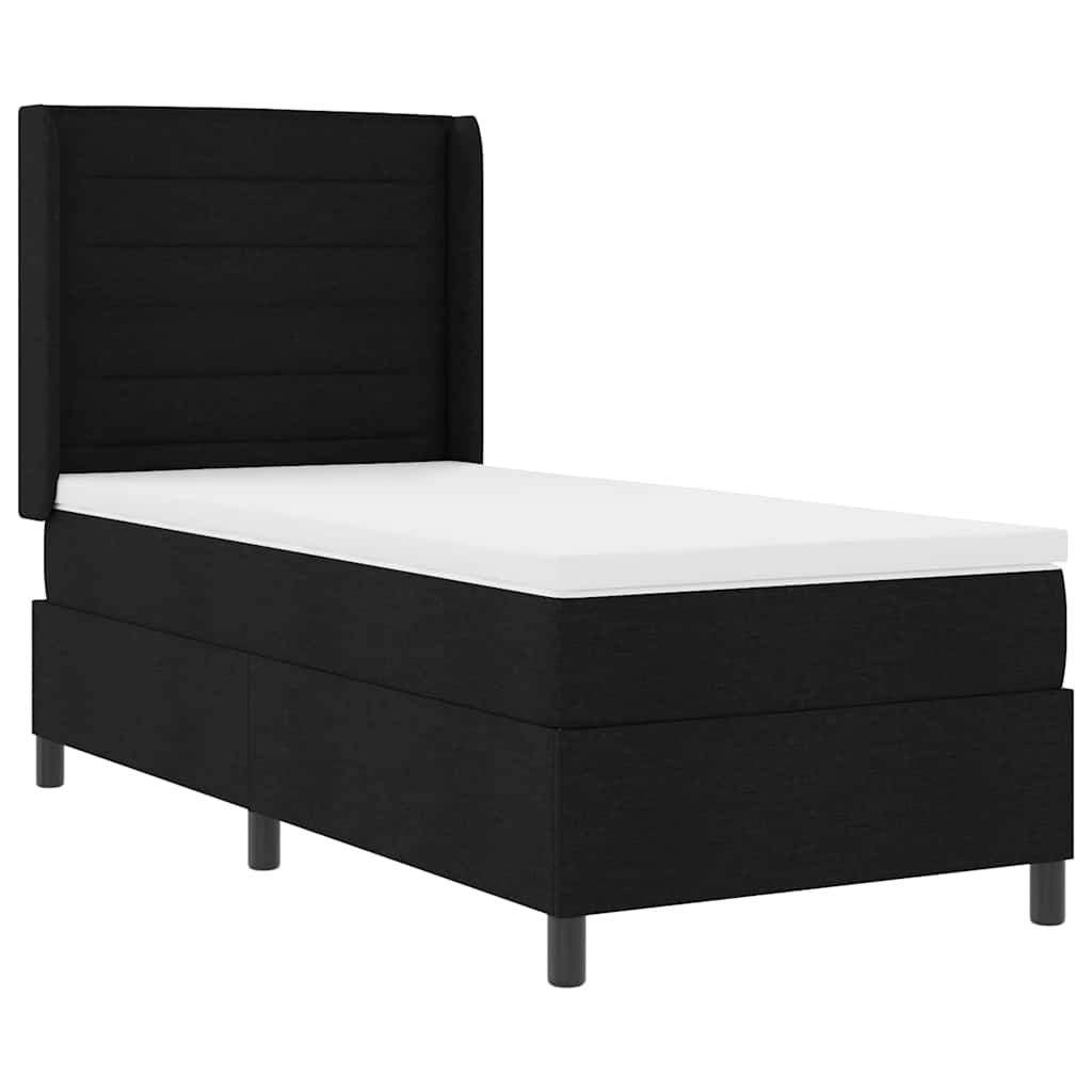 vidaXL LED Boxspringbett mit Matratze Schwarz 90 x 200 cm Stoff