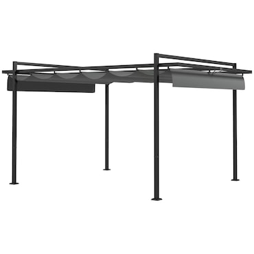 Outsunny Outsunny Pérgola 3x4 Pérgola de Jardim com Teto Retrátil de Poliéster e 12 Orifícios de Drenagem Cinza