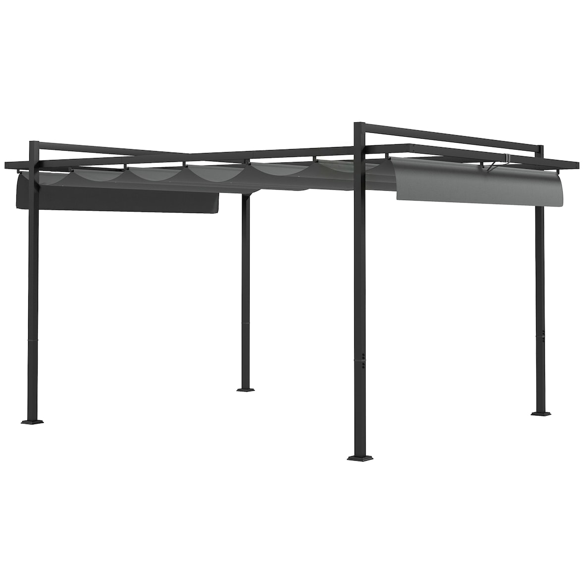 Outsunny pérgola 3x4 m gazebo cenador de jardín con techo retráctil de poliéster y 12 orificios de drenaje pérgola para patio terraza exterior