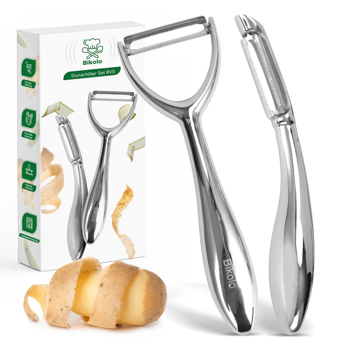 Bikolo® Dunschiller Set Roestvrij Staal - Dunschillers - RVS Dunschiller Aardappel - Aardappelschiller