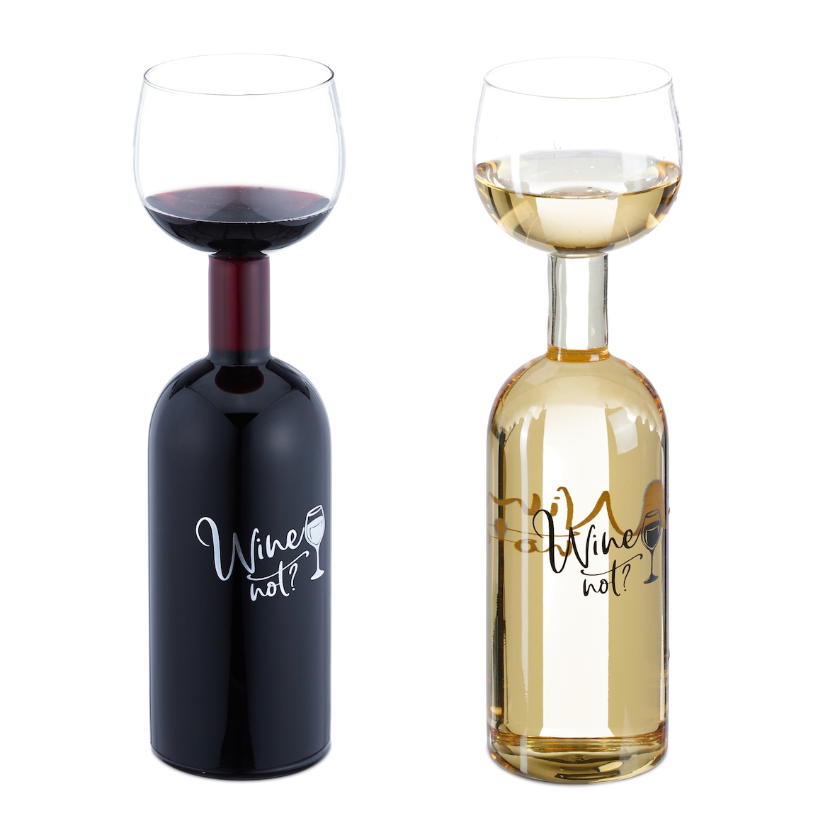 Relaxdays Weinflasche Glas, XL Weinglas mit Spruch, Fun Geschenk für Weinliebhaber, Weinflaschenglas 750 ml, transparent