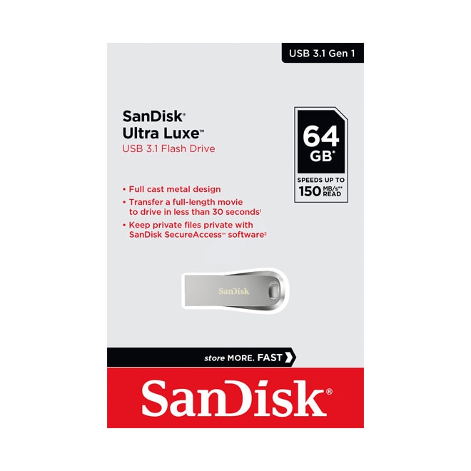 SanDisk Unidade flash USB Ultra Luxe 64 GB USB Type-A 3.2 Gen 1 (3.1 Gen 1) Prateada