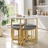 thumbnail of Essgruppe Esstisch Set rund mit 4 Stühlen 80x80x75 cm Weiß+Grau MDF Tischplatte Metallgestell samtgepolsterte Stühle platzsparend