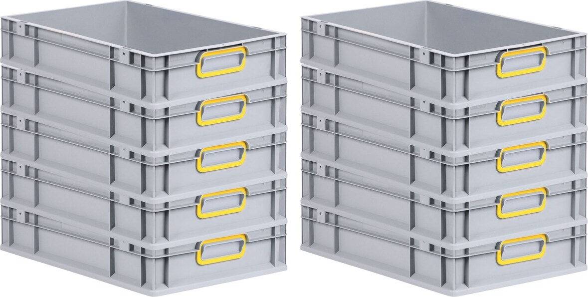 PROREGAL 10x Eurobox NextGen Color | HxBxT 12x40x60cm | 23 Liter | Griffe gelb geschlossen | Glatter Boden | Eurobehälter