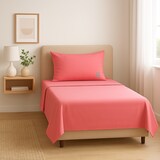 thumbnail of Benetton - Conjunto de cama de solteiro de 3 peças: lençol plano (160x290cm), lençol justo (90x200cm), 1 fronha (50x80cm) 100% algodão rosa