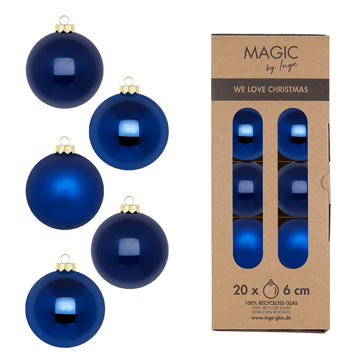 20 Weihnachtskugeln Glas 6cm matt & glänzend Christbaumkugeln Weihnachtsbaumkugeln Weihnachten Christbaumschmuck Weihnachtsbaumschmuck Königsblau