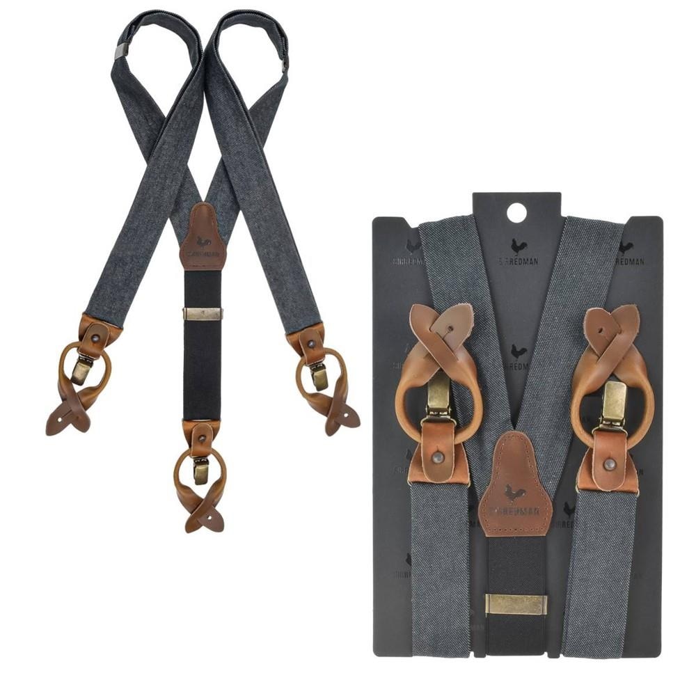 Sir Redman Hosenträger Work Service Herren Damen mit Clips und Lederlaschen für Knöpfe (black - schwarz)