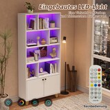 thumbnail of Bücherregal 80x30x173 cm mit LED-Beleuchtung Doppeltüren 7 Fächer Massivholzbeine MDF Weiß modernes Stauraumregal für Wohnbereich
