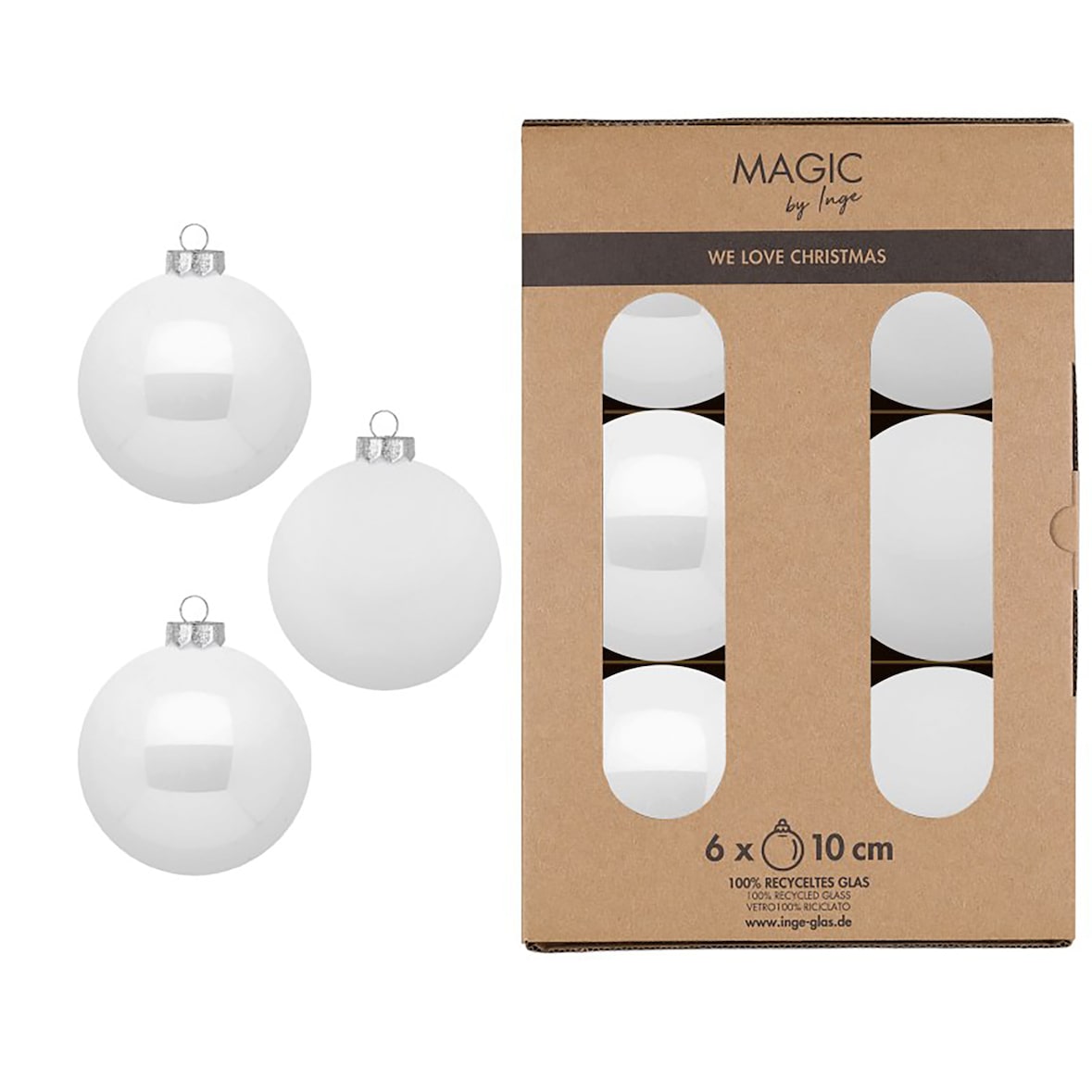 6 Weihnachtskugeln Glas 10cm matt & glänzend Christbaumkugeln Weihnachtsbaumkugeln Groß Christbaumschmuck Weihnachtsbaumschmuck Deko Weiß