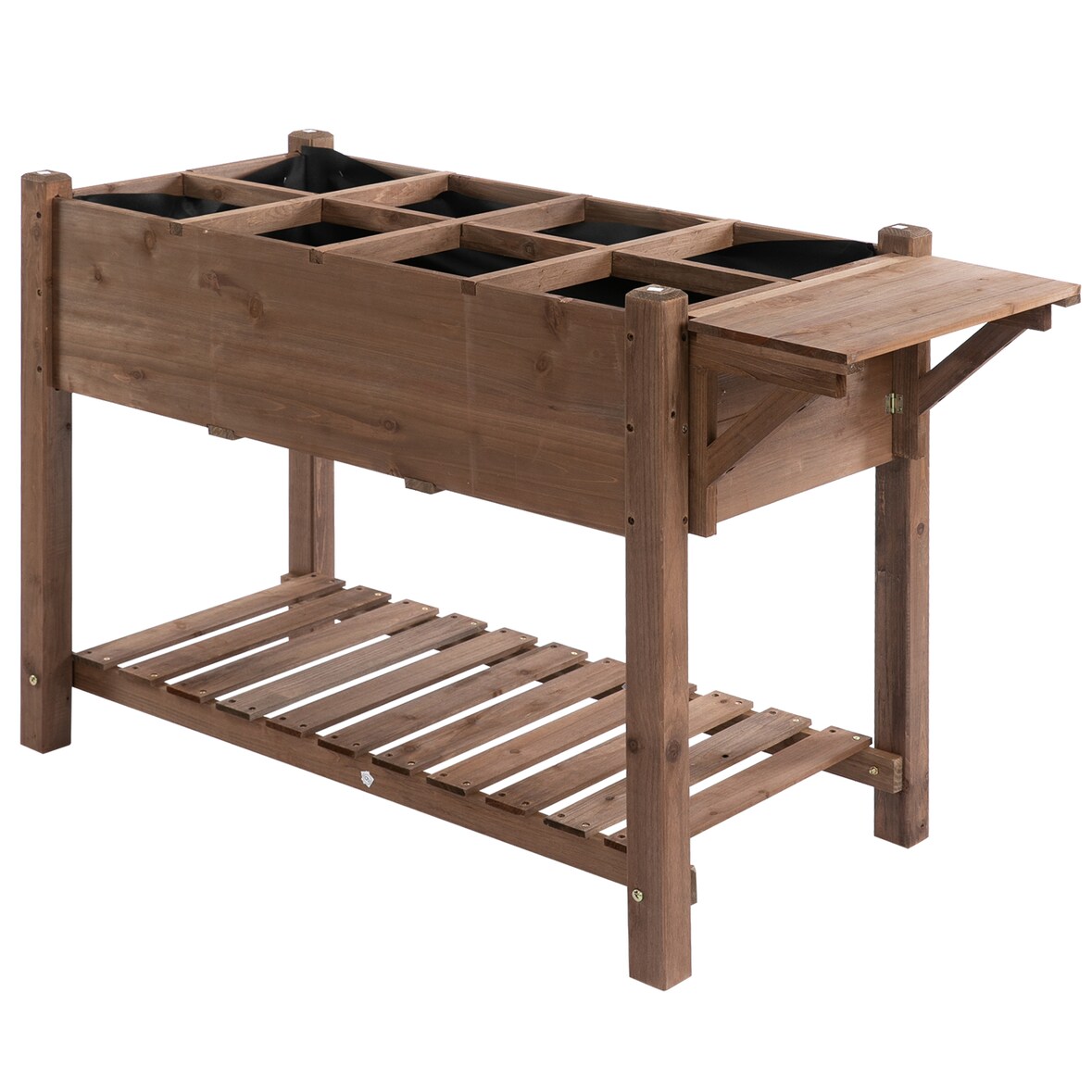 Jardinera Elevada de Madera Maciza para Cultivo de Plantas con 2 Estantes