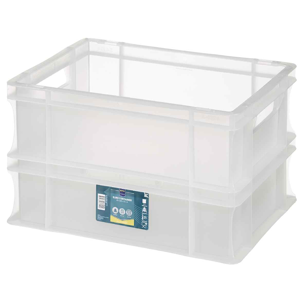 METRO Professional Eurobox, PP, 40 x 30 x 24 cm, 22 L, 20 kg, milchig, stapelbar, Handgriffe, weiß