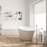thumbnail of Relaxdays Badezimmerschrank, 3 Fächer, HBT 96,5 x 30 x 30 cm, schmal, MDF, Rattanoptik, Midischrank für Bad, weiß/natur