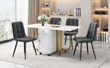 thumbnail of Essgruppe 150x80x76 cm mit 4 Stühlen in Weiß+Gold, Klappbarer MDF Küchentisch mit Chevron-Rückenlehne für Esszimmer und Arbeitsbereich