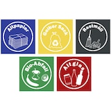 thumbnail of PROREGAL Aufkleber-Set für Abfallarten, Ø 10cm, 5 Stück: Papier, Gelber-Sack, Restmüll, Glas, Bio-Abfall, Piktogramm, Folie mit Symbolen