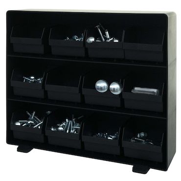 Opbergbox HWC-M10, opbergsysteem voor kleine onderdelenboxen, 12 uitneembare compartimenten, 30x33x8cm zwart