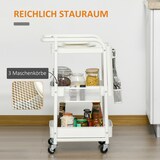 thumbnail of Rollwagen Küchenwagen aus Stahl Weiß 52x32x76 cm mit 3 Gitterkörben Haken Lochwand und 2 Ordnungsboxen auf Rollen mit Bremsen