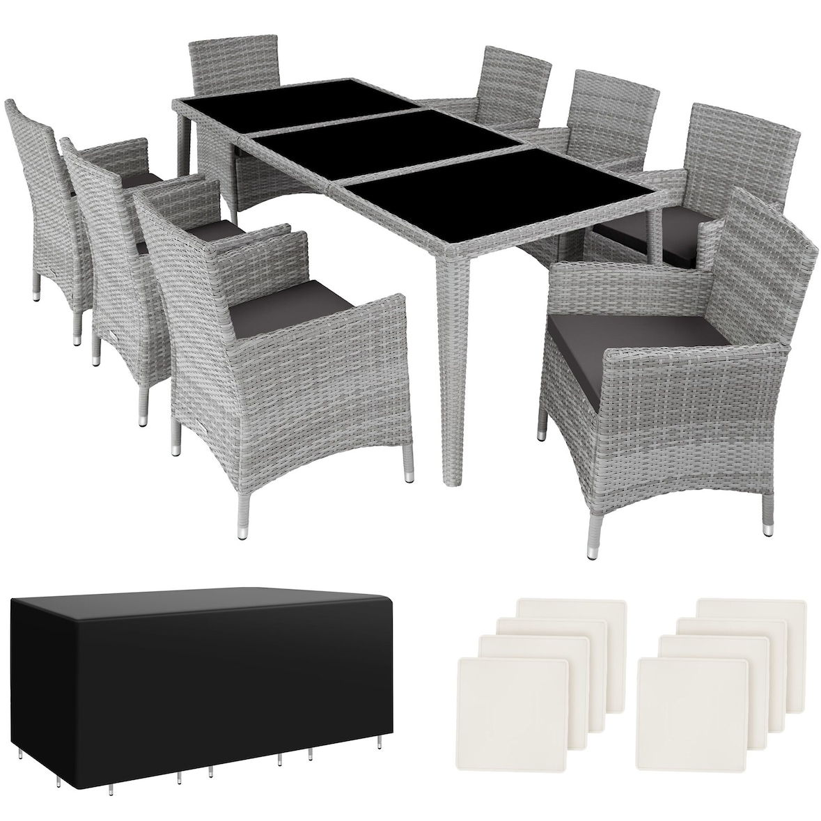 tectake Conjunto de ratán y aluminio MENORCA  Gris Claro