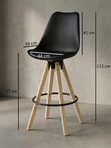 thumbnail of 2er Set Barhocker LIMA Schwarz Retro Design Kunstleder Holz mit Lehne, Design Barstuhl Retro Skandinavisch 2 Stück, Tresenhocker Sitzhöhe 77