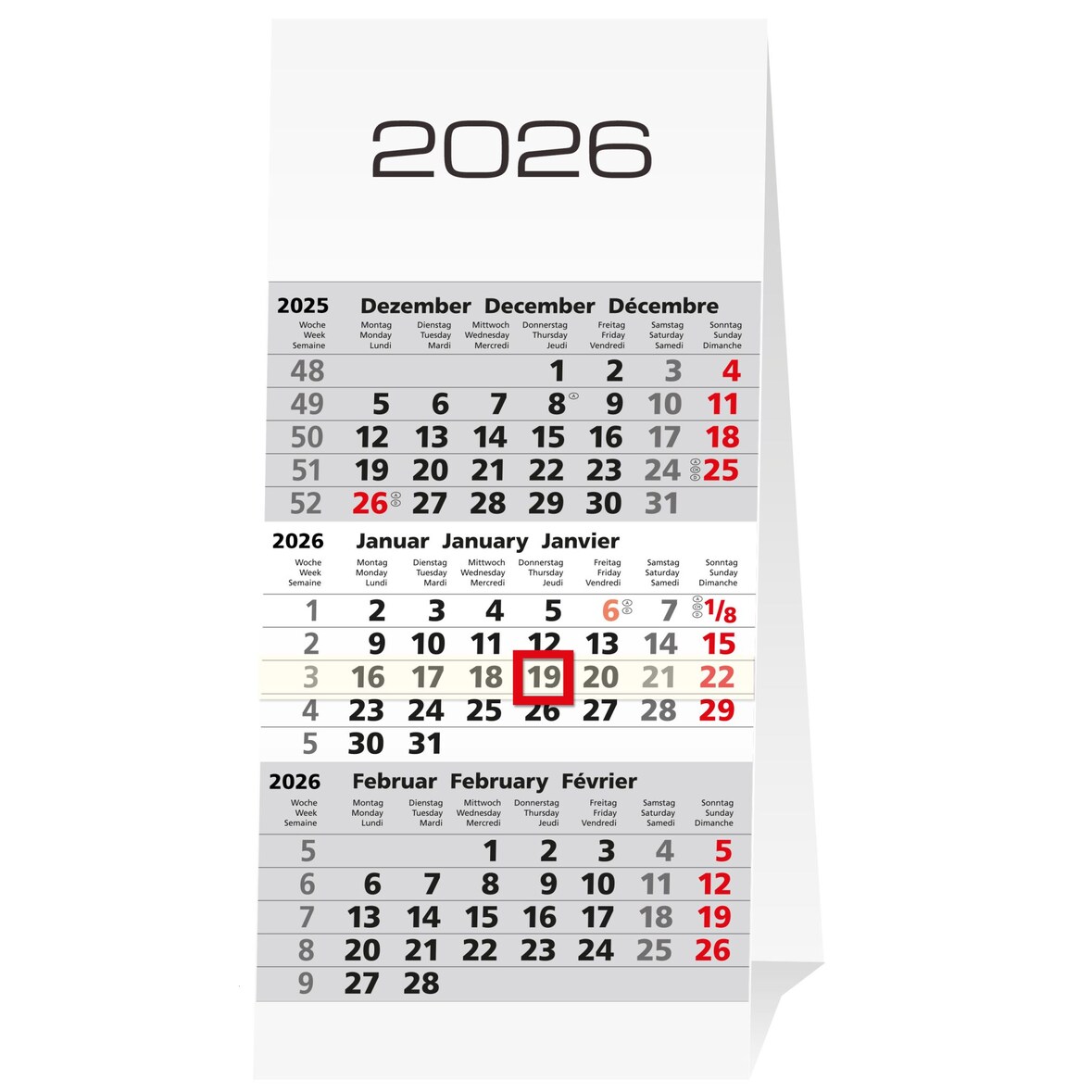 2026 Güss Drei-Monats-Tischaufstellkalender