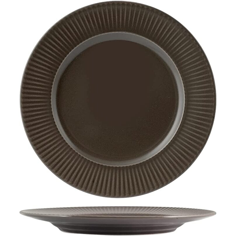 H&H Set 6 Piatti Frutta Quebec Stoneware, Marrone, Cm 21