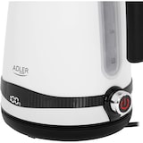 thumbnail of Adler AD1295 Elektrischer Wasserkocher, Fassungsvermögen 1,7L, BPA-frei, Temperaturregelung, Edelstahl, Kabellos, Weiß, 2200W