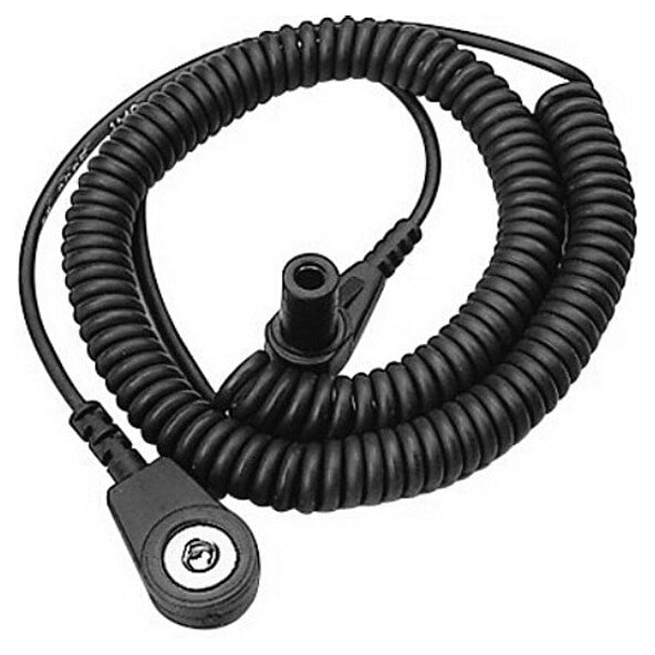 ESD Spiralkabel, 1 MOhm, schwarz, 2,4 m, 3 mm Druckknopf