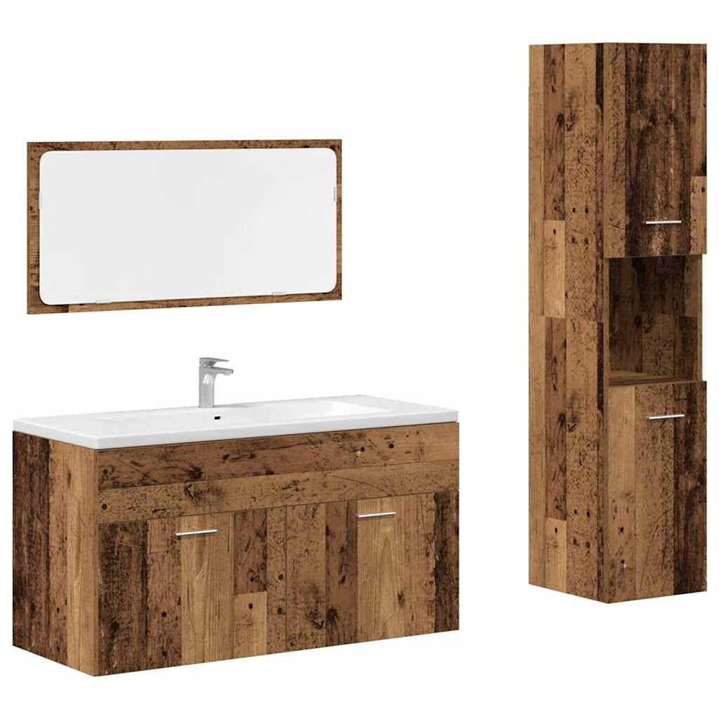 vidaXL 3-tlg. Badmöbel-Set Altholz-Optik Holzwerkstoff 38,5x90x46cm