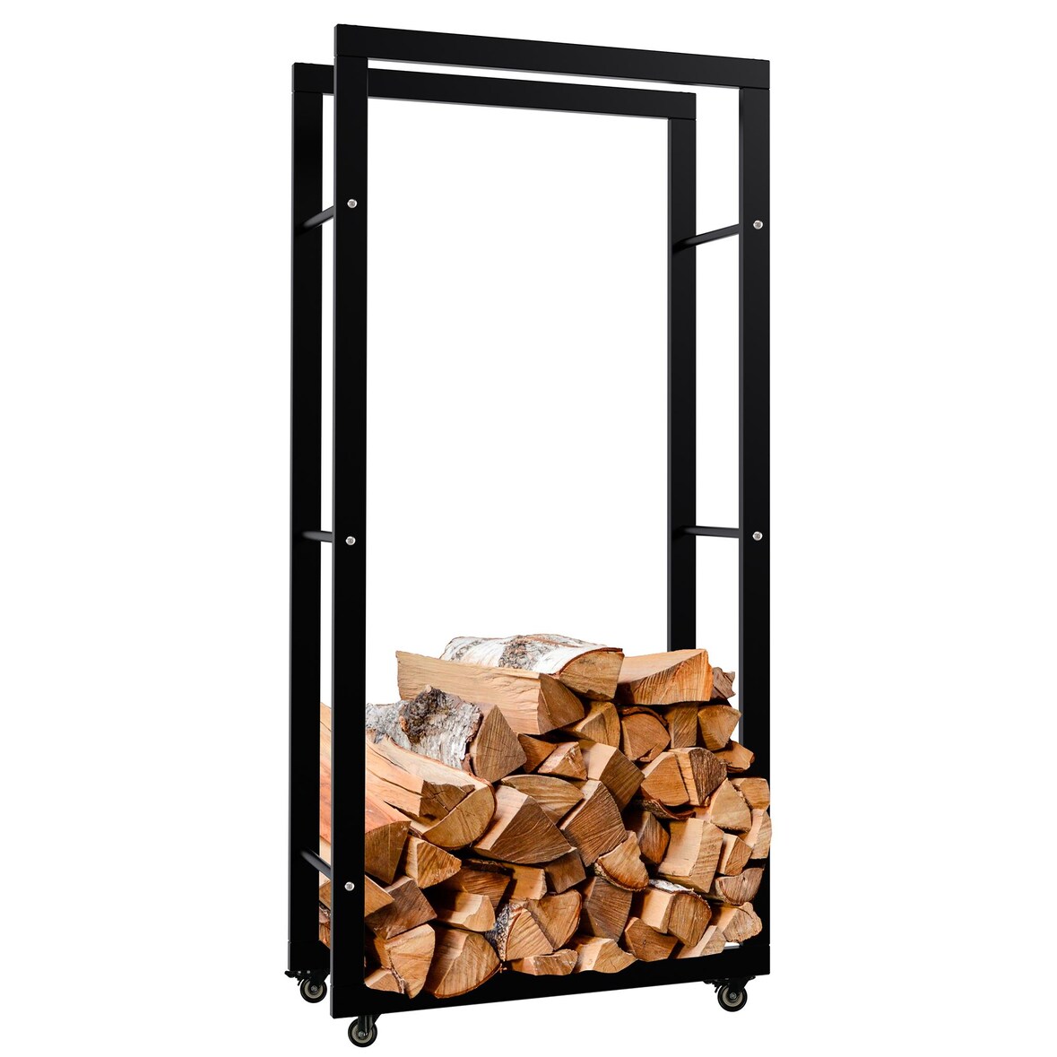 Kaminholzständer Keri mit Rollen schwarz/25x60x125 cm