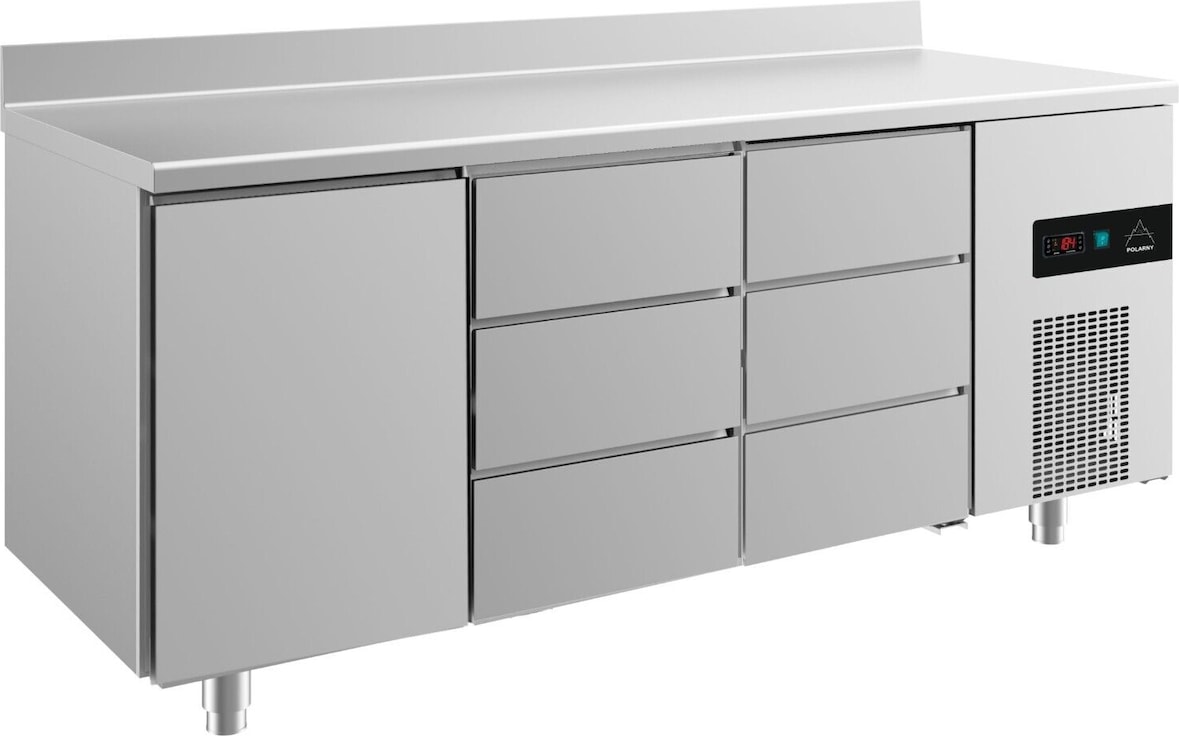 Gastro Kühltisch 1 Tür links 6 Schubladen mittig&rechts Umluftkühlung Aufkantung, 1865x700x850mm -2/+8°C  474L