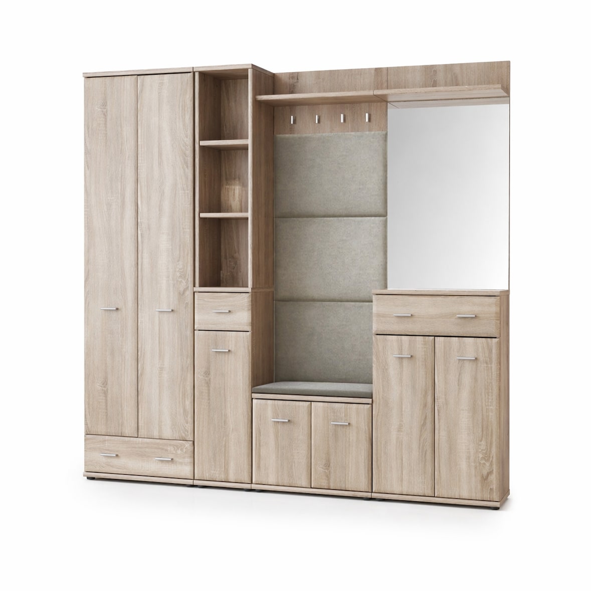 Mobile Ingresso Scarpiera Appendiabiti Set Entrata Guardaroba Specchio Multifunzione Salvaspazio Corridoio Casa Design Moderno 210x 32x 203 Cm Rovere