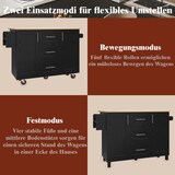 thumbnail of Küchenwagen Kücheninsel 135x74x87 cm Schwarz mit klappbaren Seiten, 3 Schubladen, Türregal, Handtuchhalter, feststellbaren Rollen, MDF+Metall