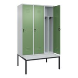 thumbnail of C+P Spind Classic PLUS, Kunststoff untergebaute Sitzbank, 3 Abteile, HxBxT 212x120x82cm, Sicherheitsdrehriegel, Hellgrau/Resedagrün von PROREGAL